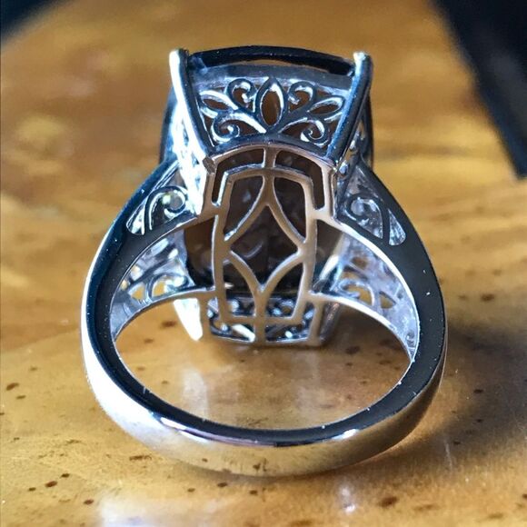 Genuine Smoky Quartz Chrome Diopside Sterling Silver Cocktail Ring Size 8 - Picture 5 of 8